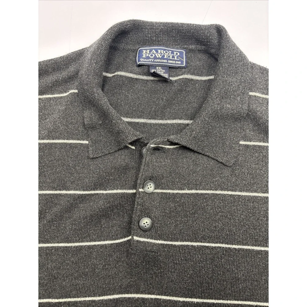 Vtg Harold Powell Cashmere Blend Grey Striped Sweater Mens‎ XXL Academia Soft